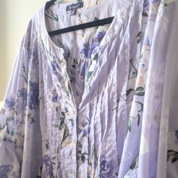 Roaman's Women's Plus Size Floral Big Shirt Lavender Romantic Rose Size 30W - Picture 8 of 8